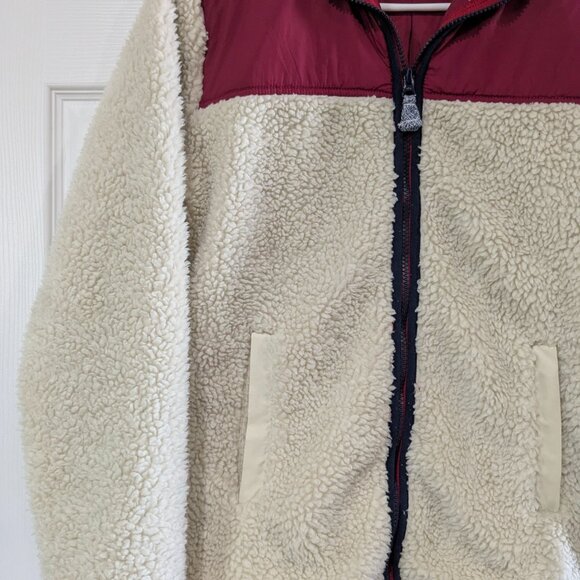 Original J. Crew Boys' XL Beige Faux Fur Sherpa Jacket with Red Accents - Picture 4 of 14